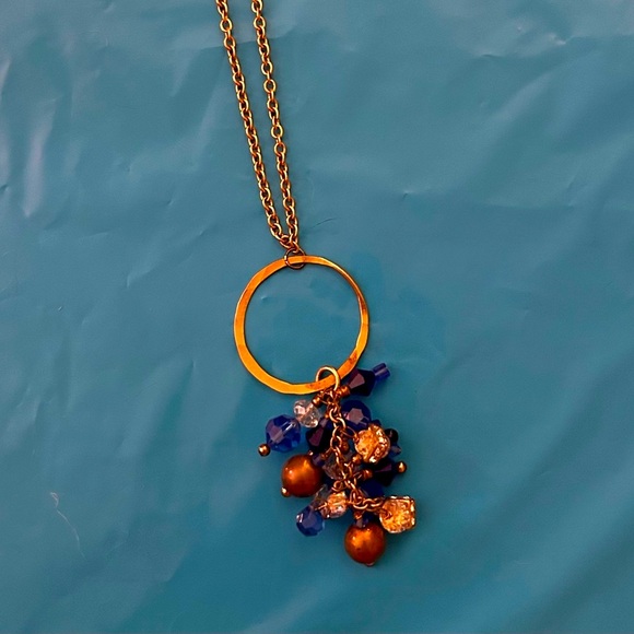 Elegant Gold and Blue Pendant Necklace - Picture 1 of 5